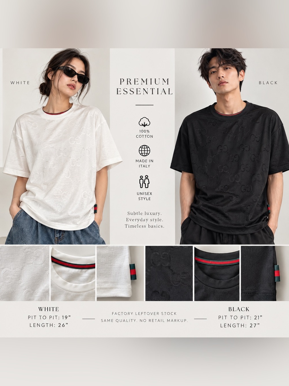 Premium Essential Unisex T-Shirt - White & Black size S & M